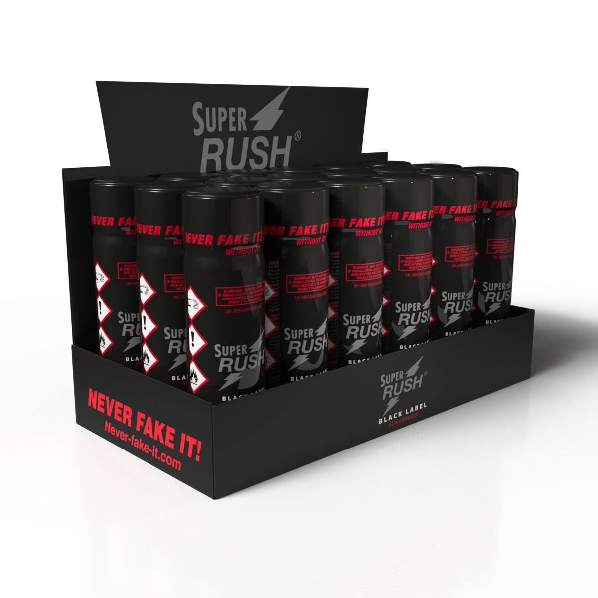 Super Rush Black Label Tall Thekendisplay mit 18 Stück
